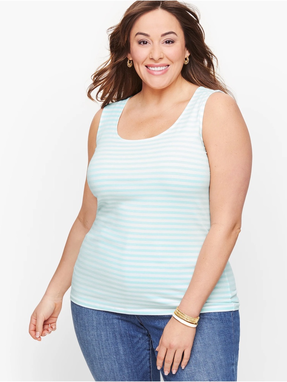 TALBOTS | Cotton Blend Tank in Mint and White Stripe